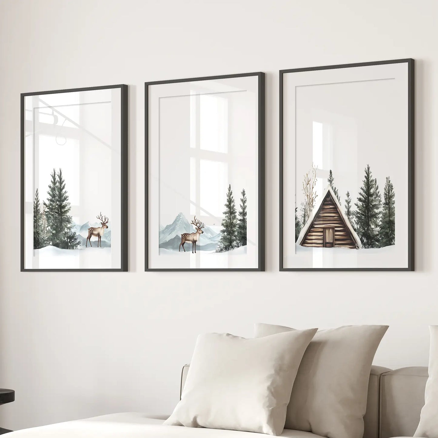 Rustic Cabin Winter Wall Art, Snowy Forest 3 Piece Set