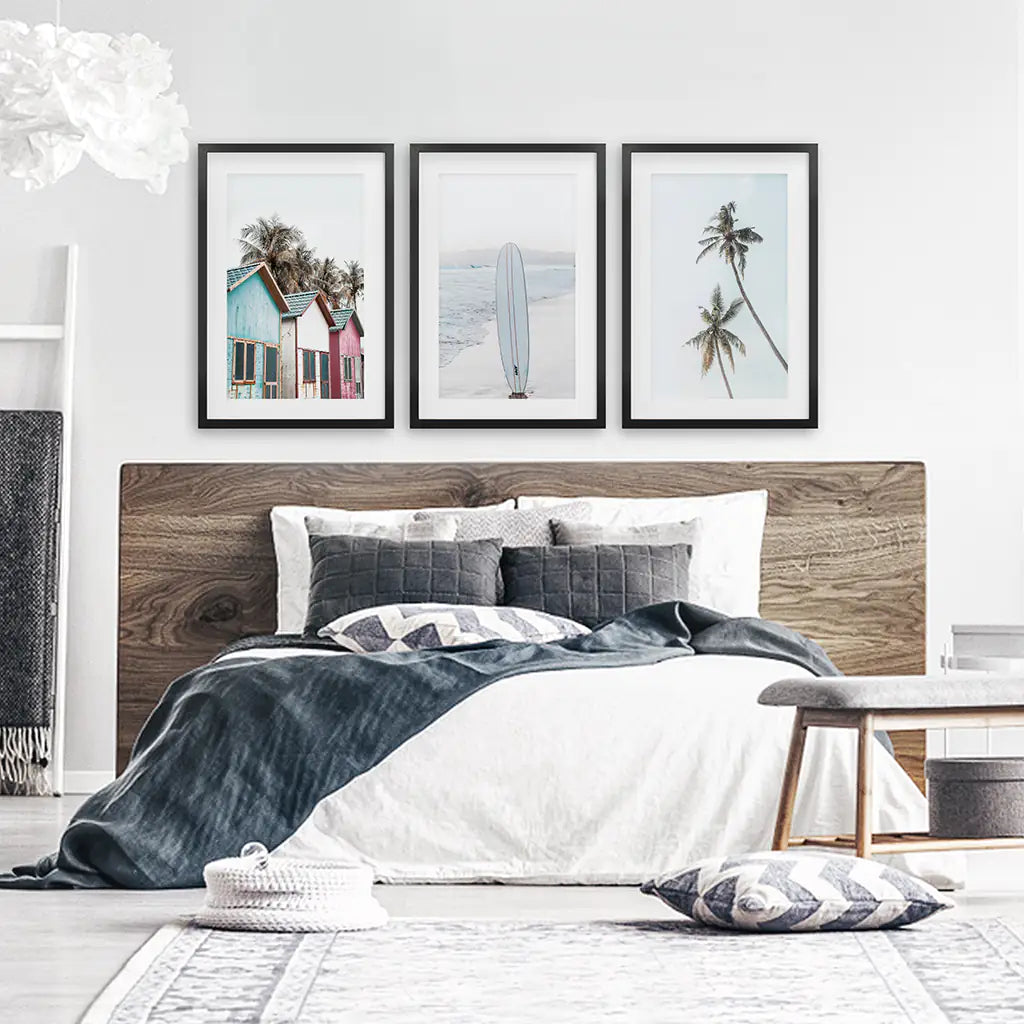 California Boho Beach Wall Art Set of 3 Surf Prints