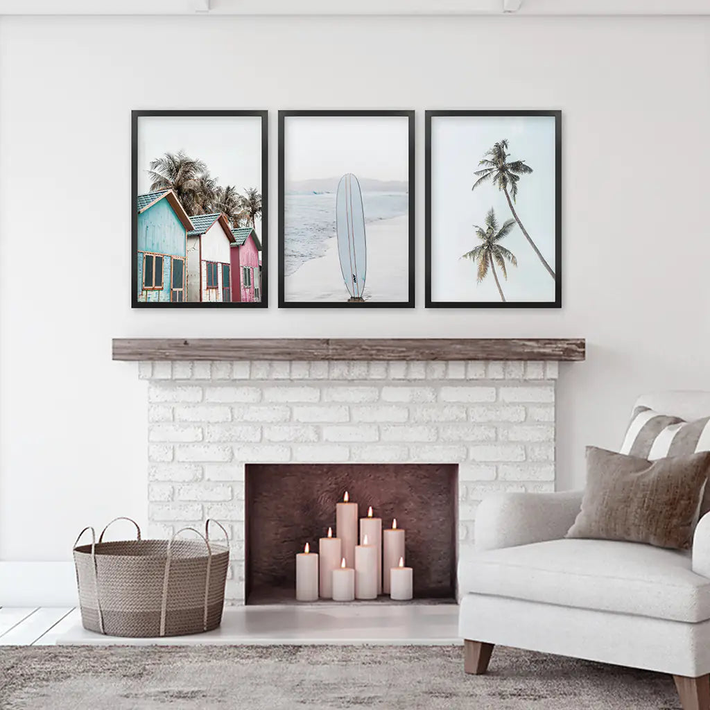 California Boho Beach Wall Art Set of 3 Surf Prints