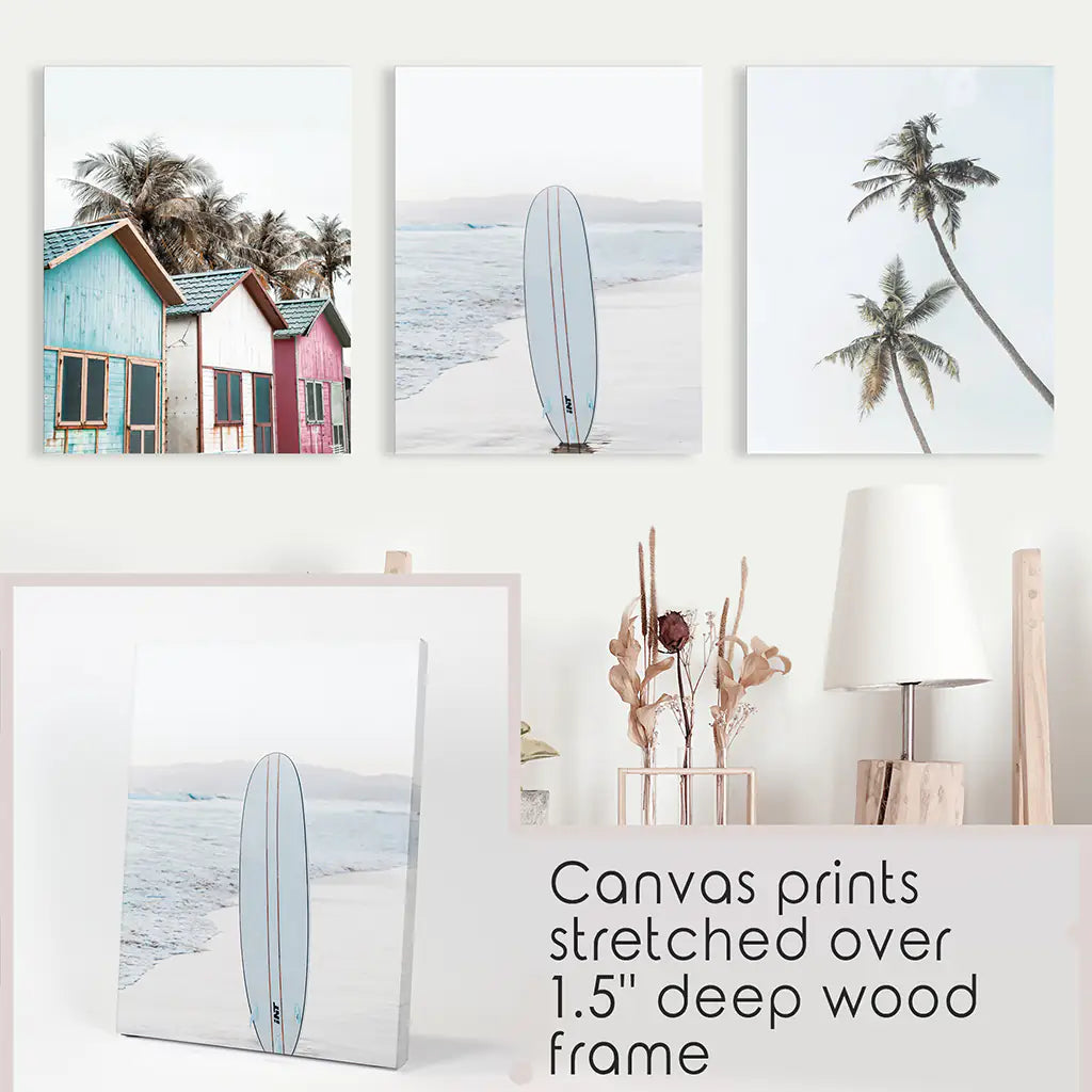 California Boho Beach Wall Art Set of 3 Surf Prints