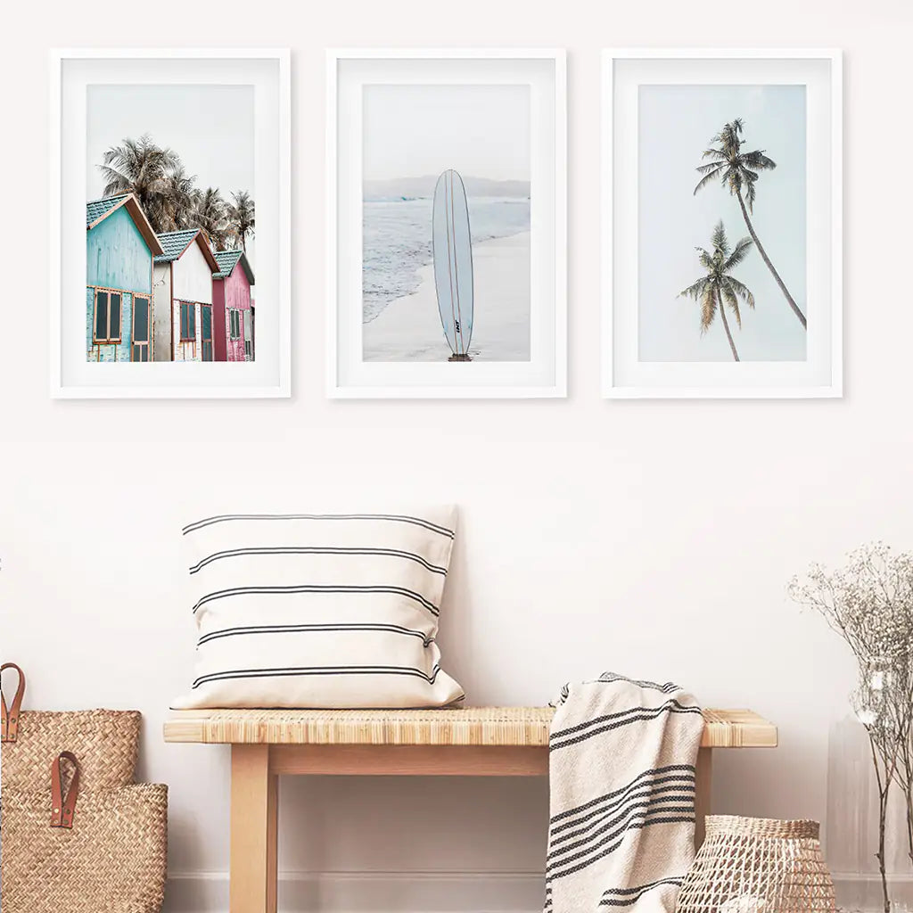 California Boho Beach Wall Art Set of 3 Surf Prints