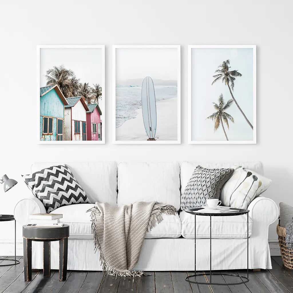 California Boho Beach Wall Art Set of 3 Surf Prints