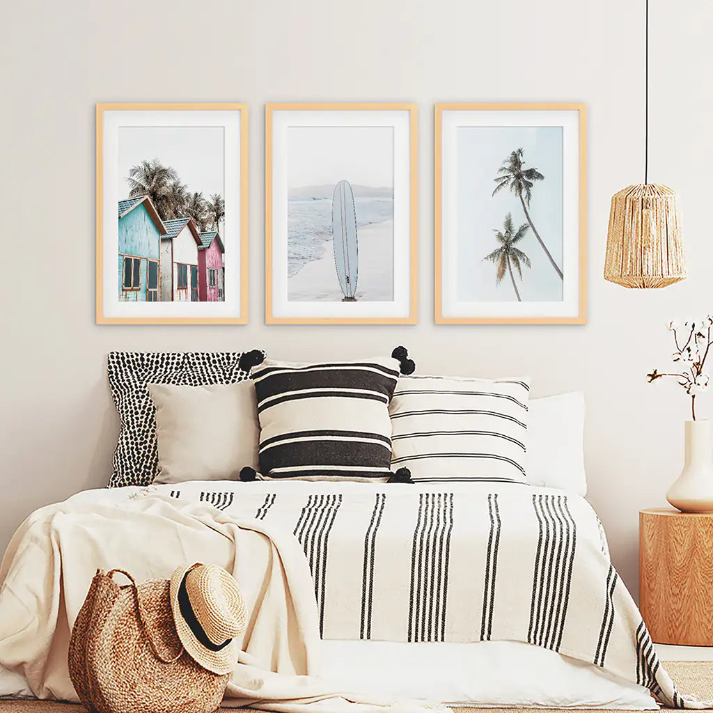 California Boho Beach Wall Art Set of 3 Surf Prints