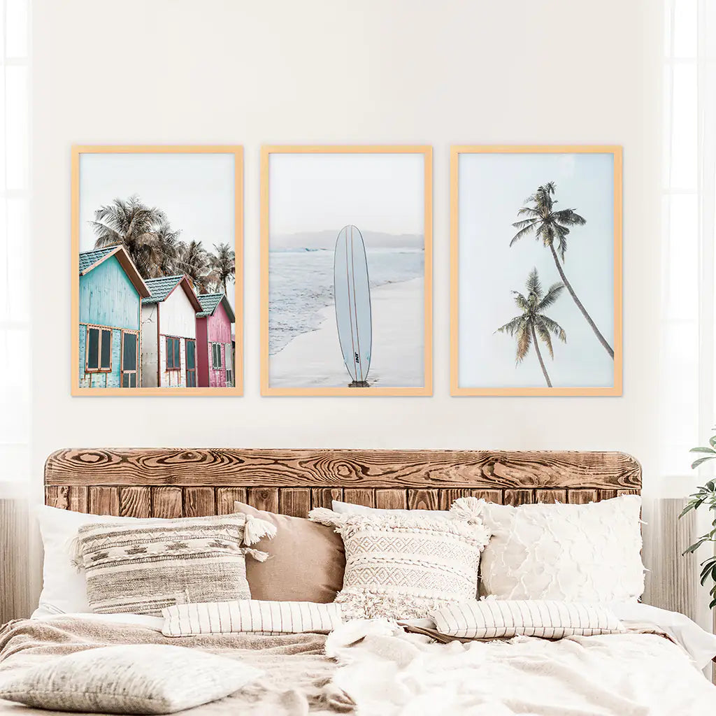 California Boho Beach Wall Art Set of 3 Surf Prints