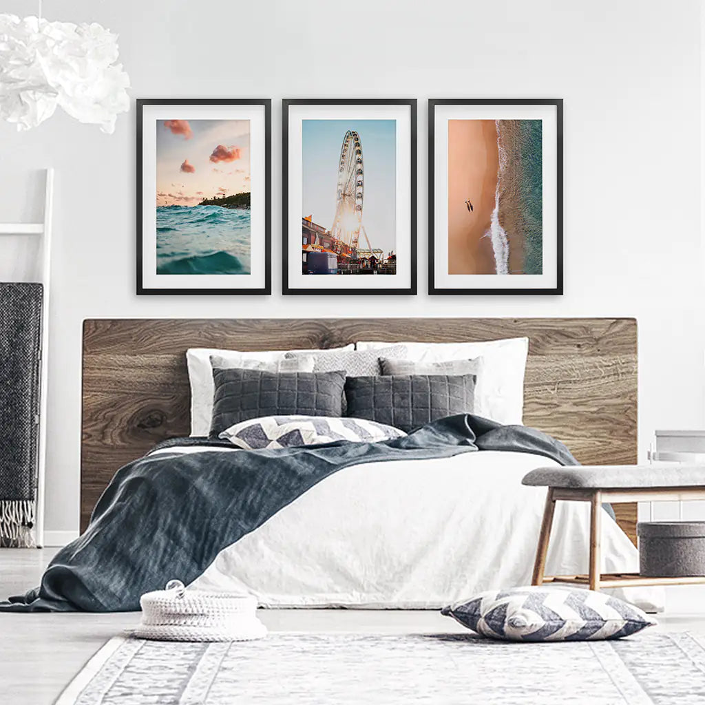 California Coastal Wall Art Set of 3. Ferris Wheel, Sunset