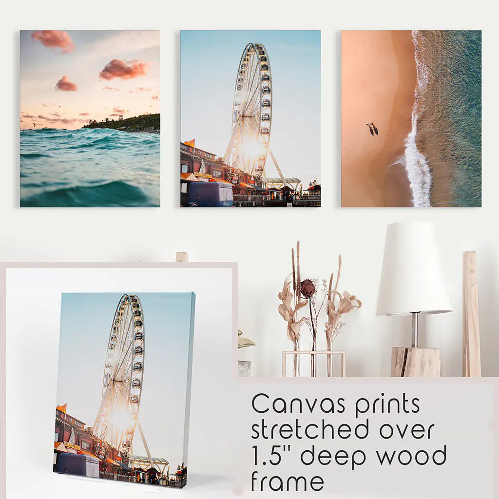 California Coastal Wall Art Set of 3. Ferris Wheel, Sunset