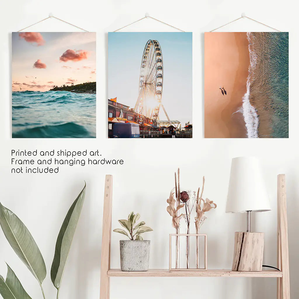 California Coastal Wall Art Set of 3. Ferris Wheel, Sunset