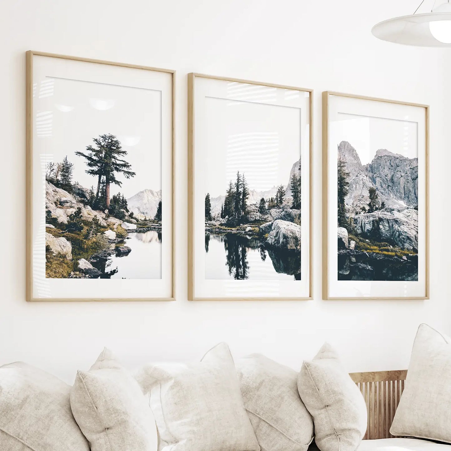 Mountain Lake Wall Art Triptych. Scandi Nature Photography