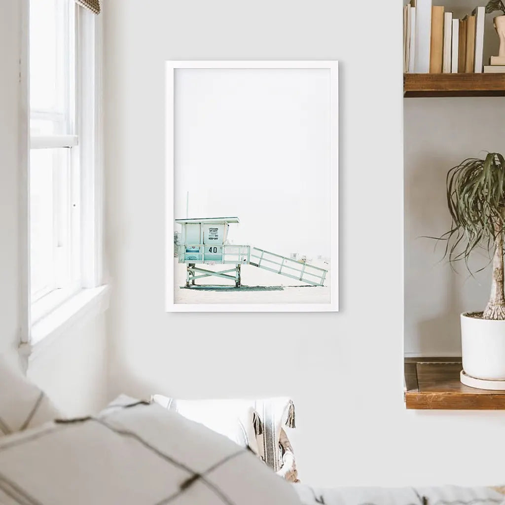 California Coastal Wall Art - Blue Lifeguard Tower Print