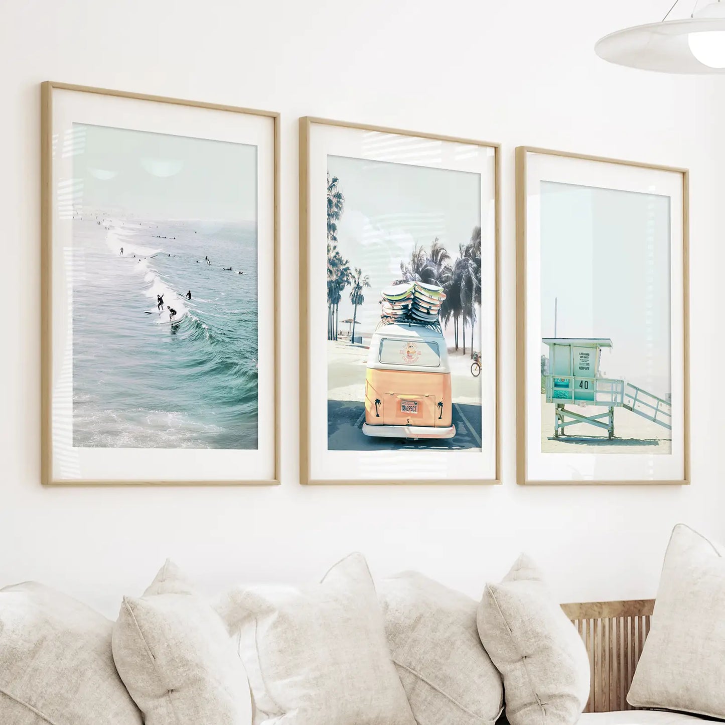 California Surf Wall Art Set of 3. Surfers, Van, Lifeguard