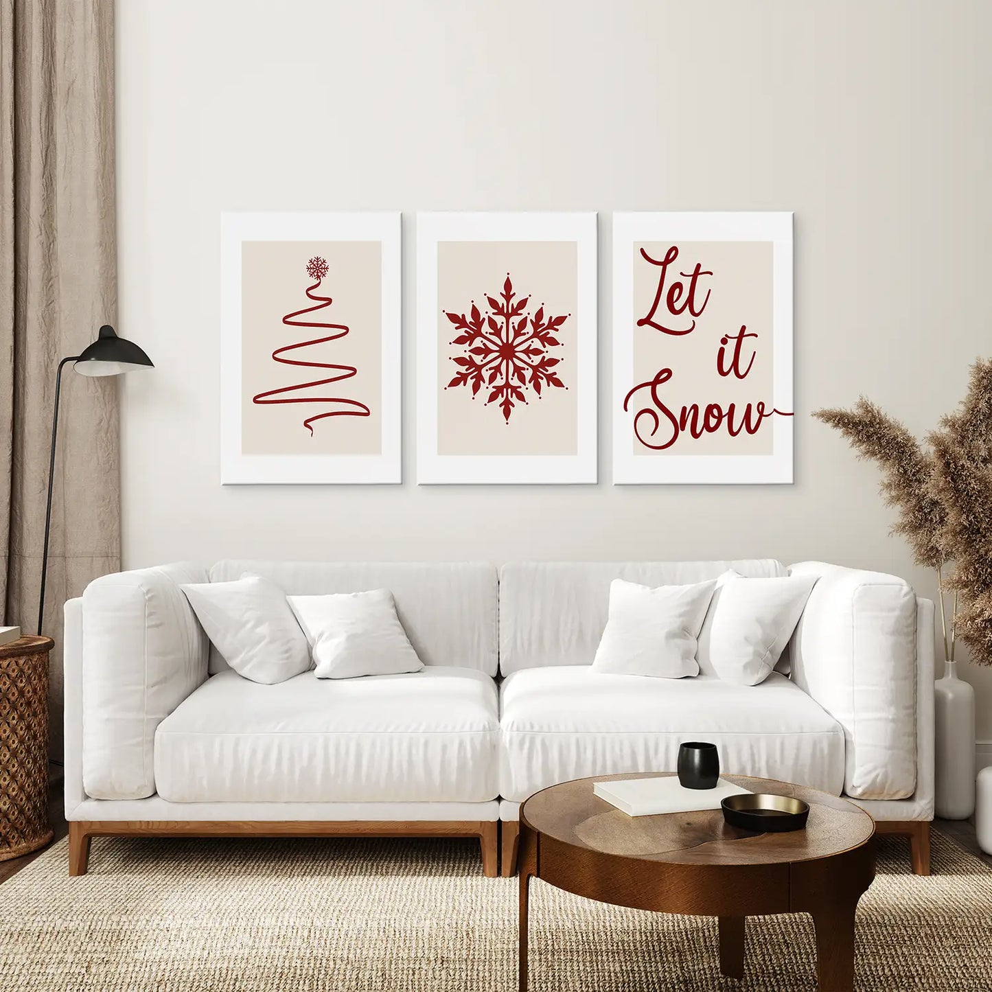 Christmas Tree Snowflake Wall Art Set of 3, Holiday Prints