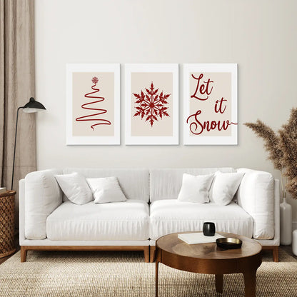 Christmas Tree Snowflake Wall Art Set of 3, Holiday Prints