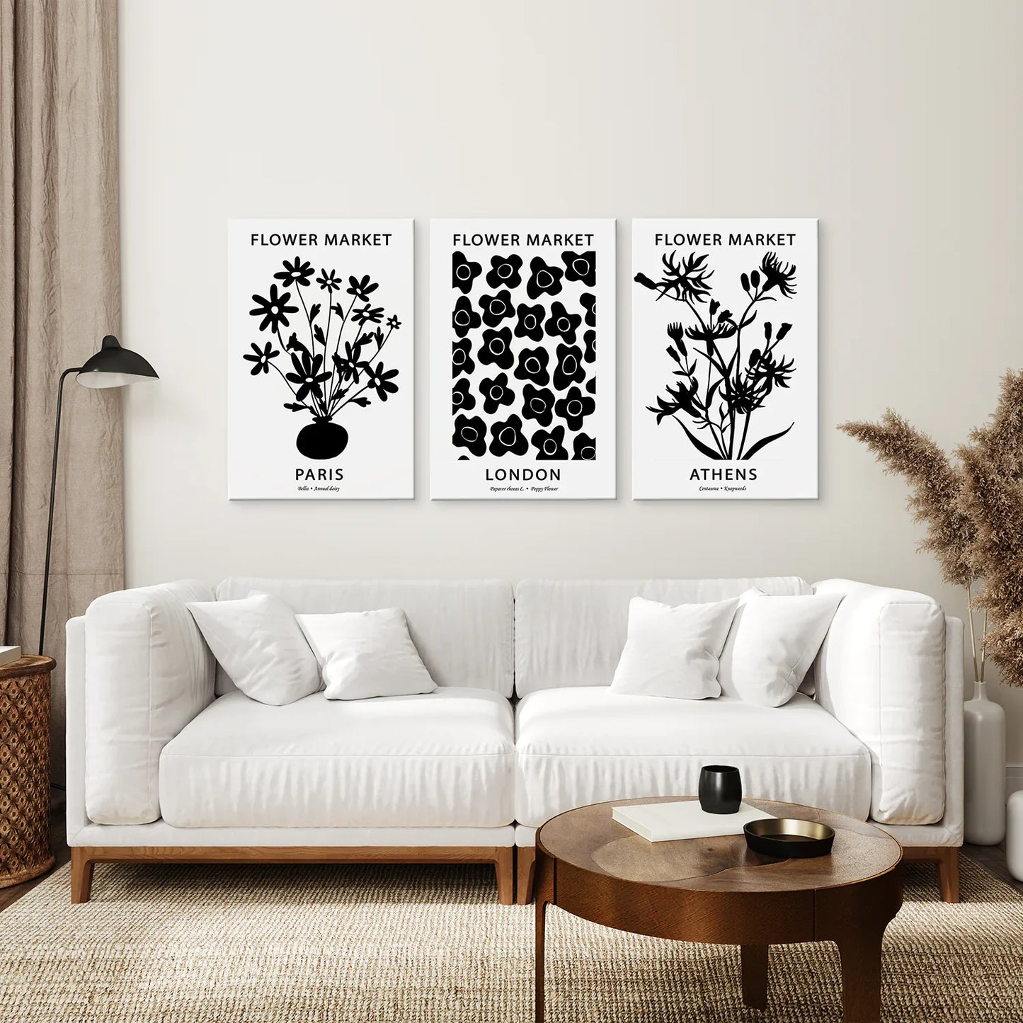 Flower Market Black and White Wall Art Set of 3