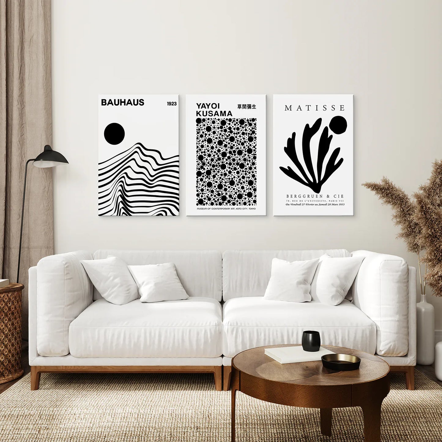 Black and White Minimalist Wall Art Set of 3 Prints