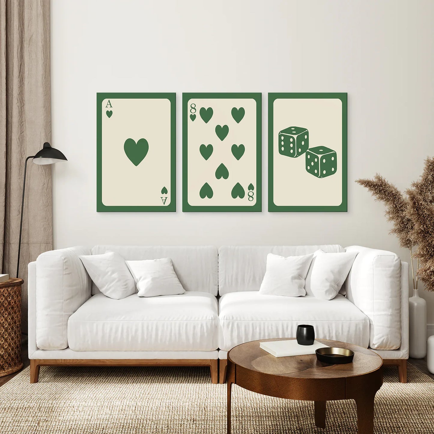 Vintage Green Beige Playing Card Wall Art Set of 3