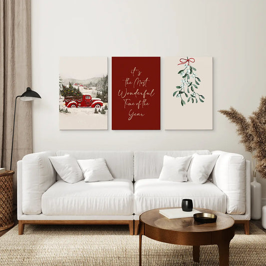Winter Holiday Landscape Wall Art Set of 3 Prints