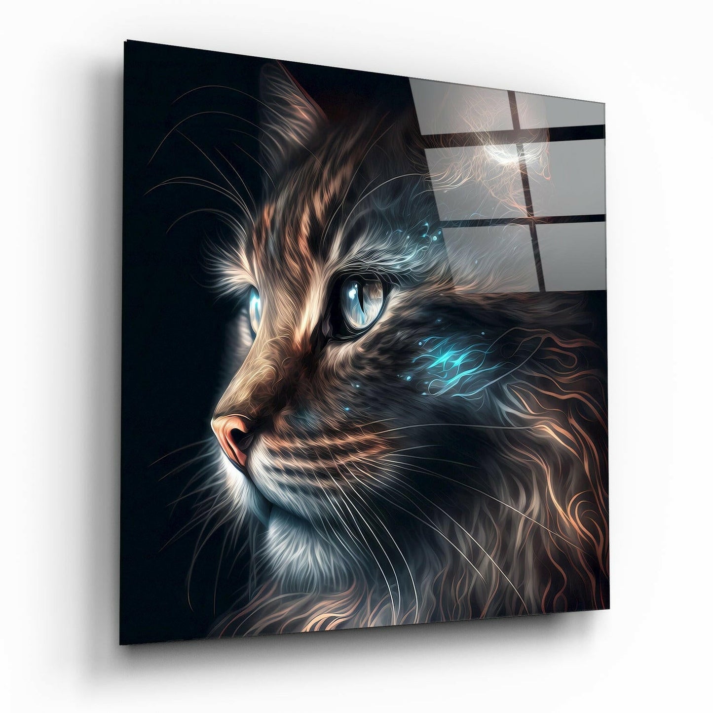 Cat portrait glass wall art print of a graceful cat on tempered glass
