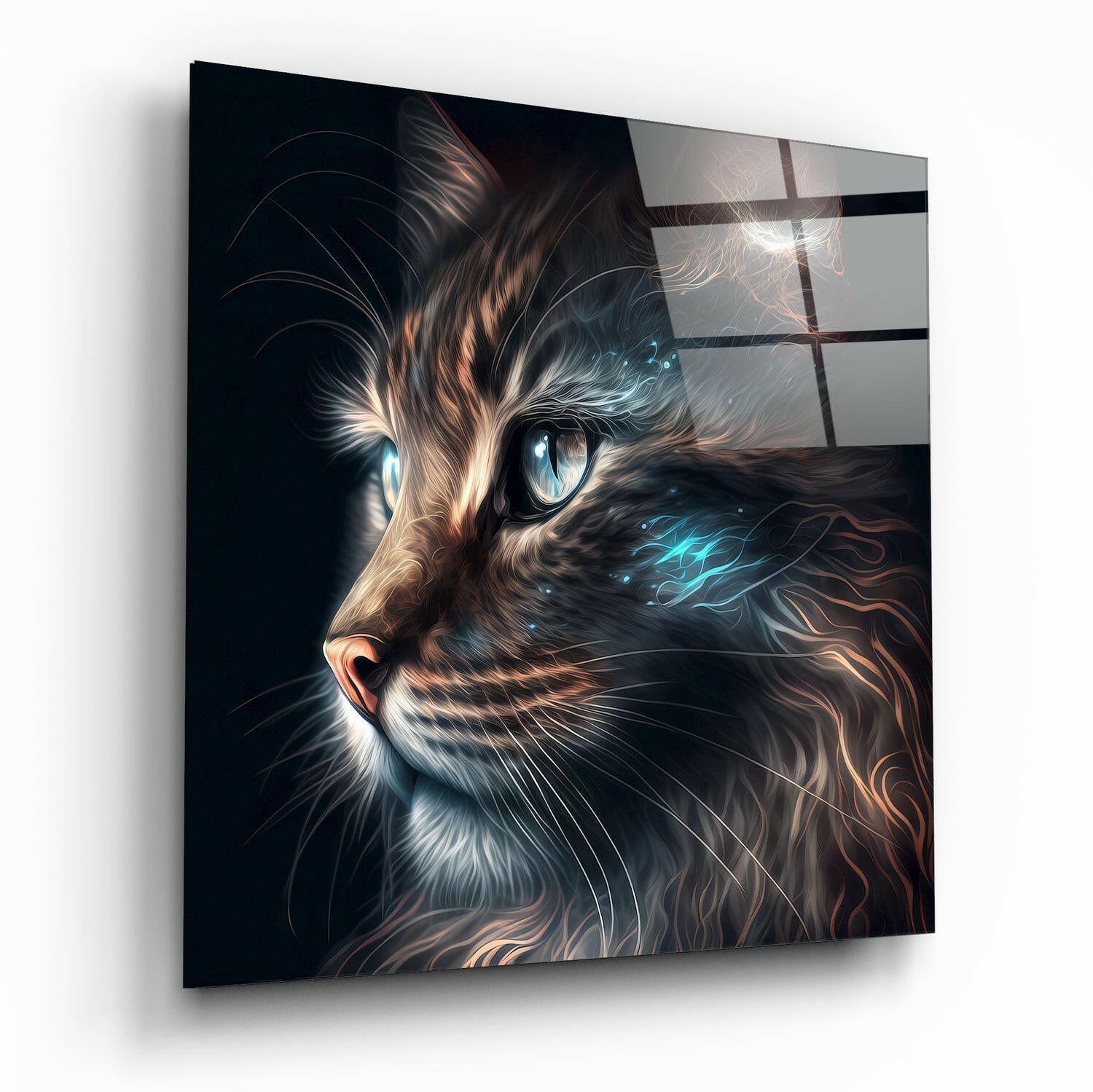 Cat portrait glass wall art print of a graceful cat on tempered glass