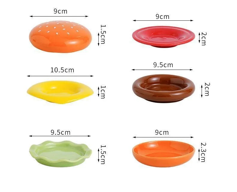 Ceramic sauce bowls set displayed open showing individual plate sizes
