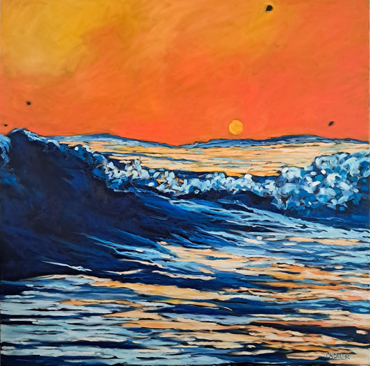 Sunset wave original seascape oil painting on canvas