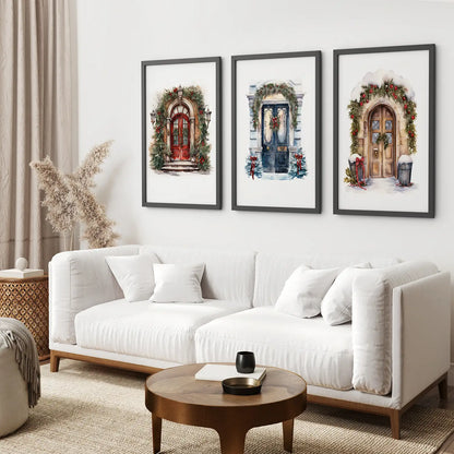 Christmas Tree Door Wall Art Set of 3 Holiday Prints