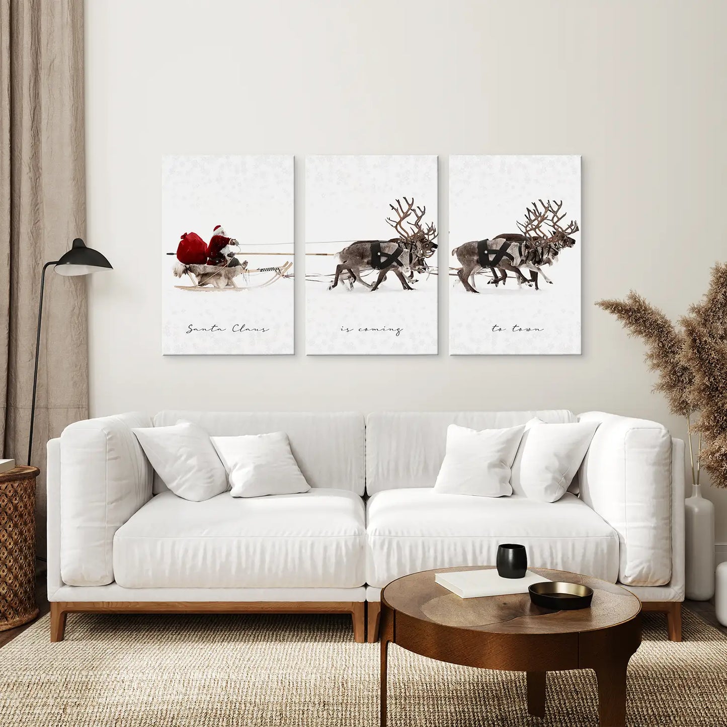Santa Claus and Sleigh Christmas Wall Art Set of 3