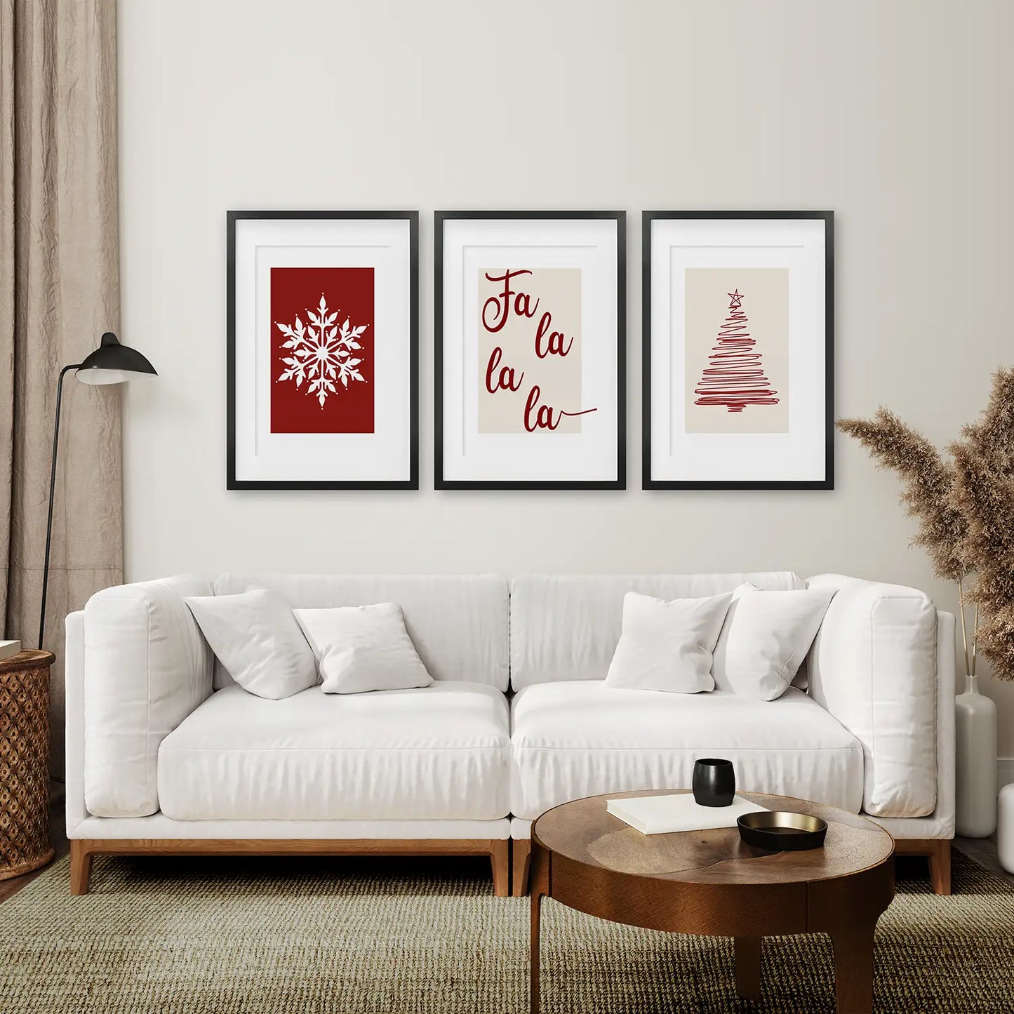 Christmas Wall Art Set of 3, Minimalist Holiday Prints