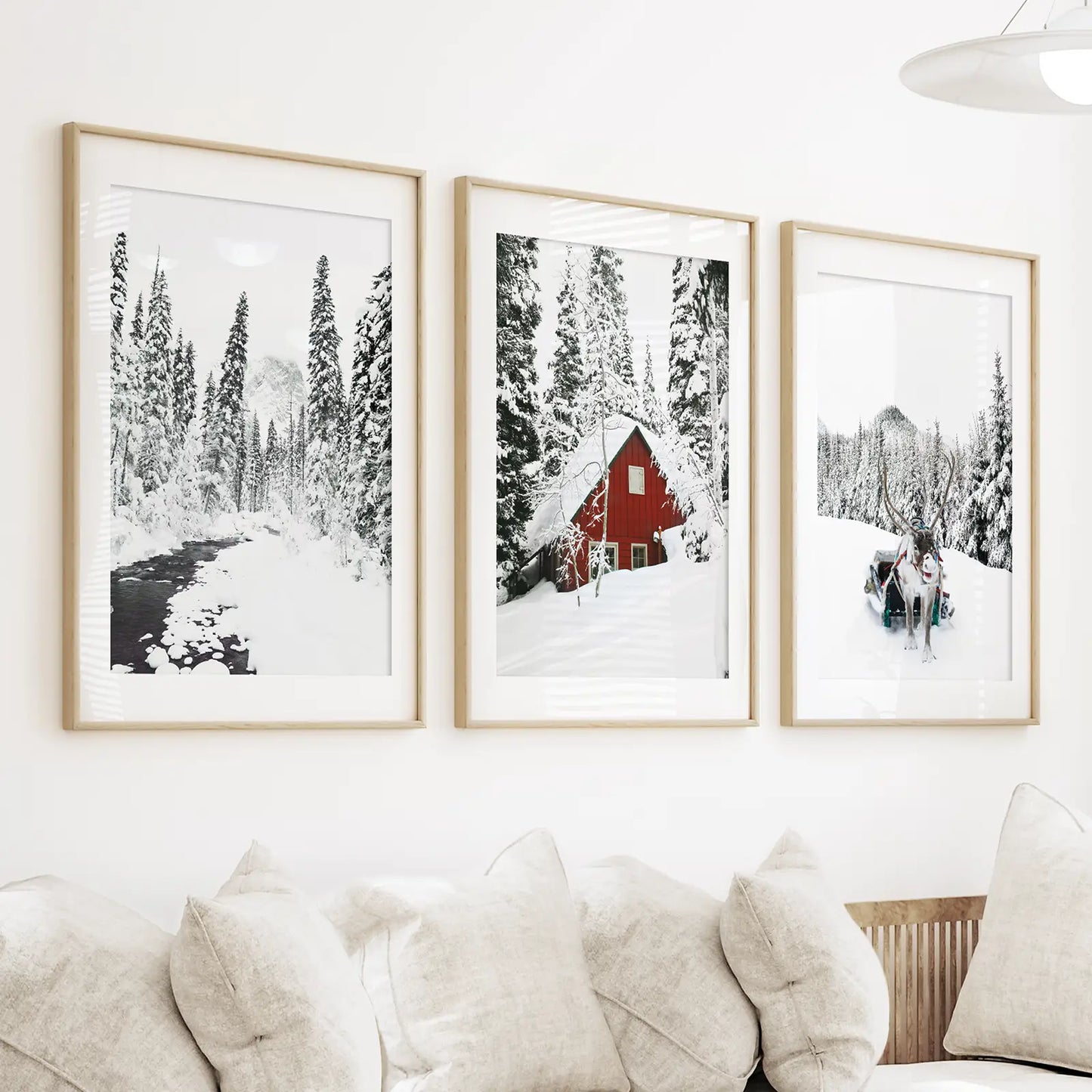 Christmas Deer Wall Art Set of 3 Winter Prints