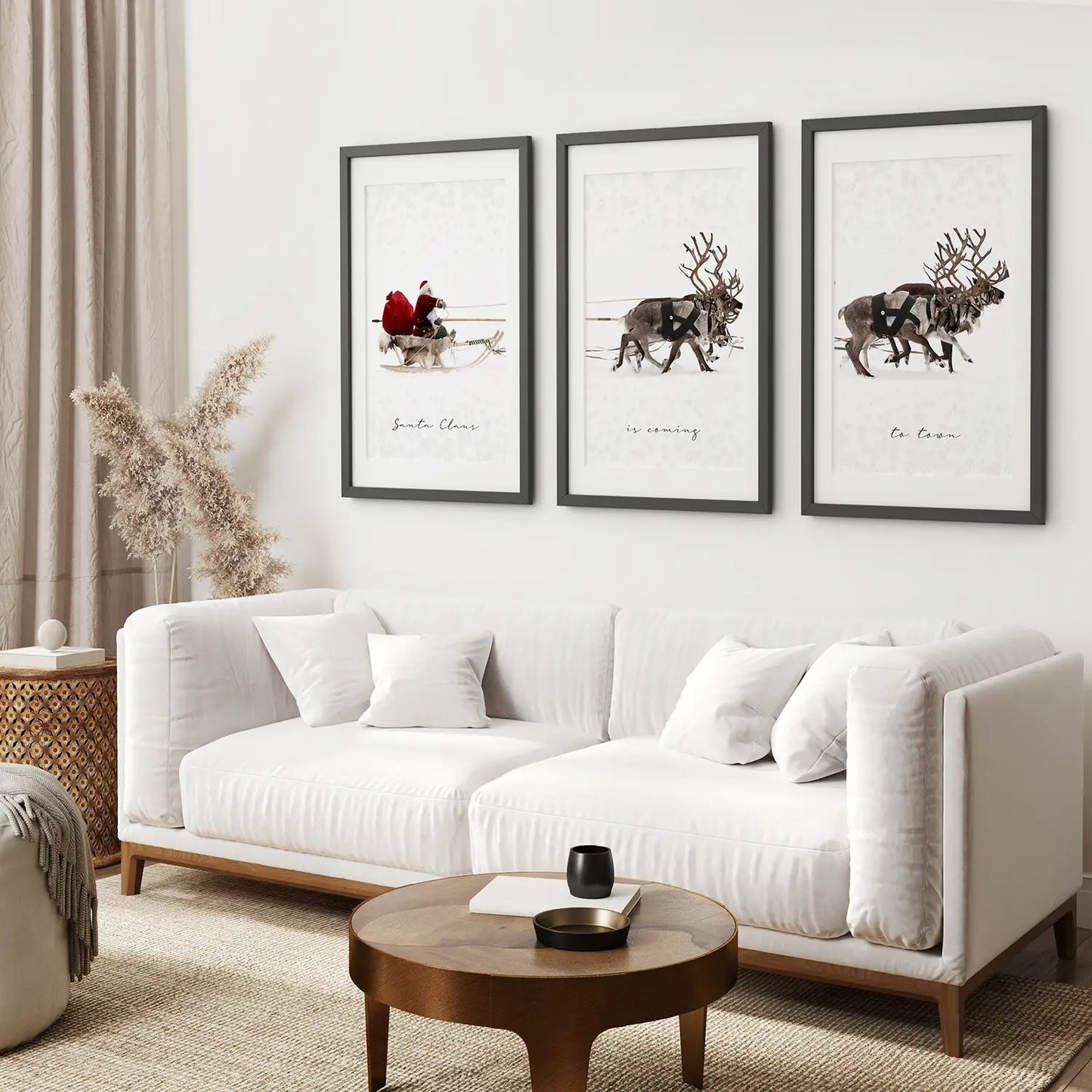 Santa Claus and Sleigh Christmas Wall Art Set of 3
