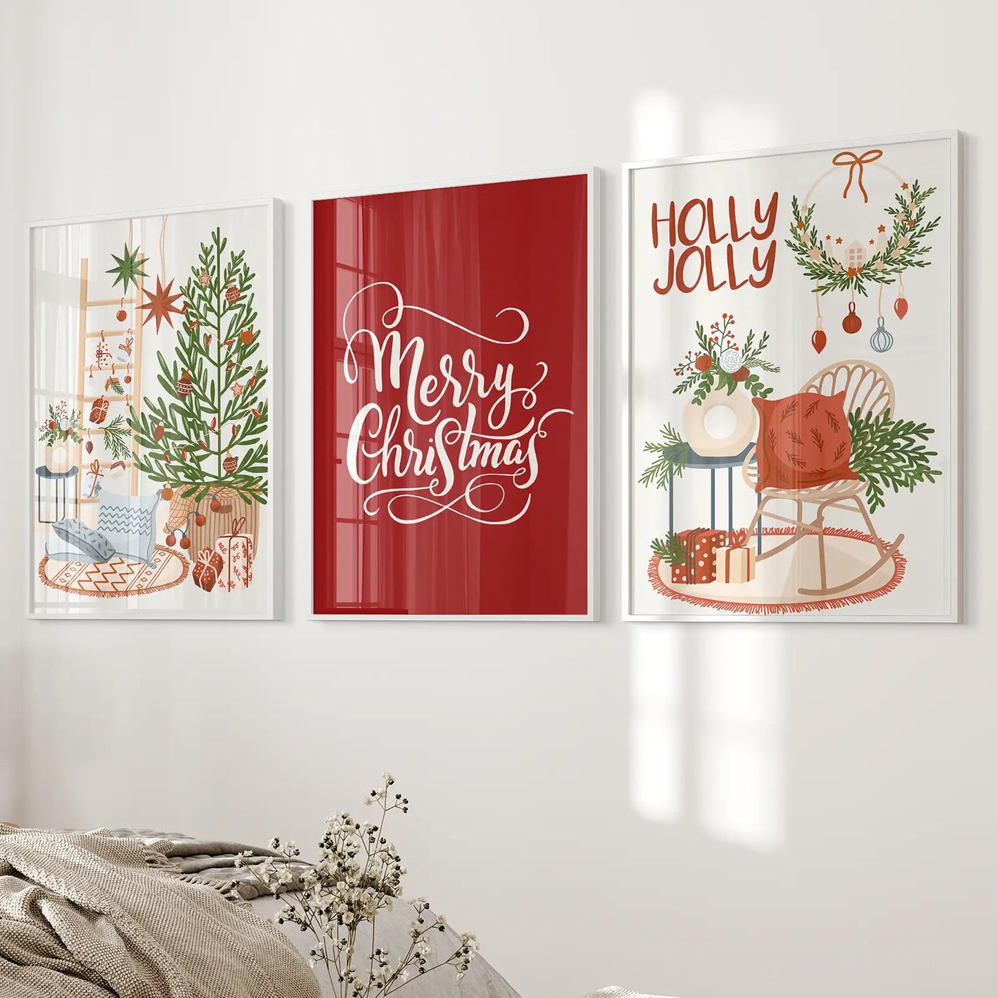Winter Scene Christmas Wall Art Set of 3 Prints