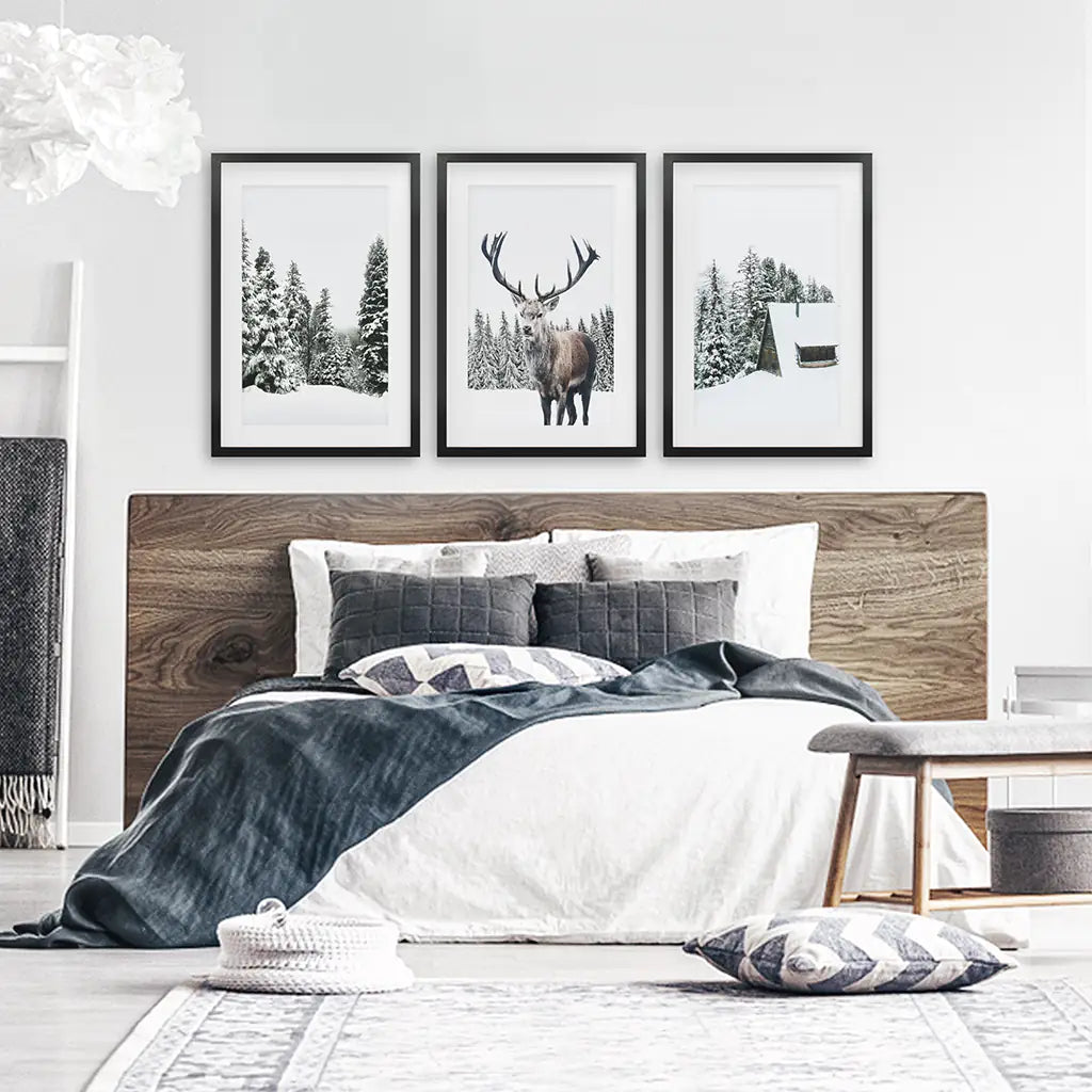 Christmas Reindeer Wall Art Set of 3 Winter Prints