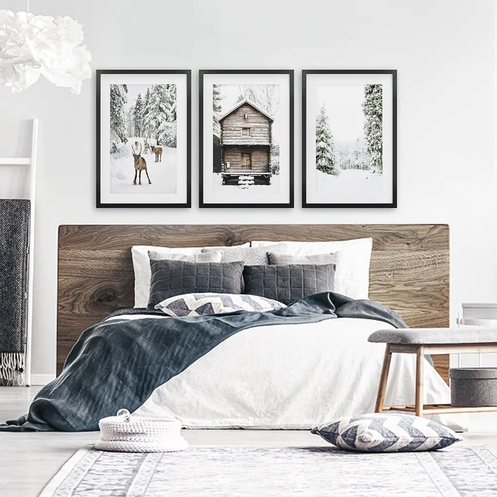 Christmas Forest Wall Art Set of 3 Reindeer Prints
