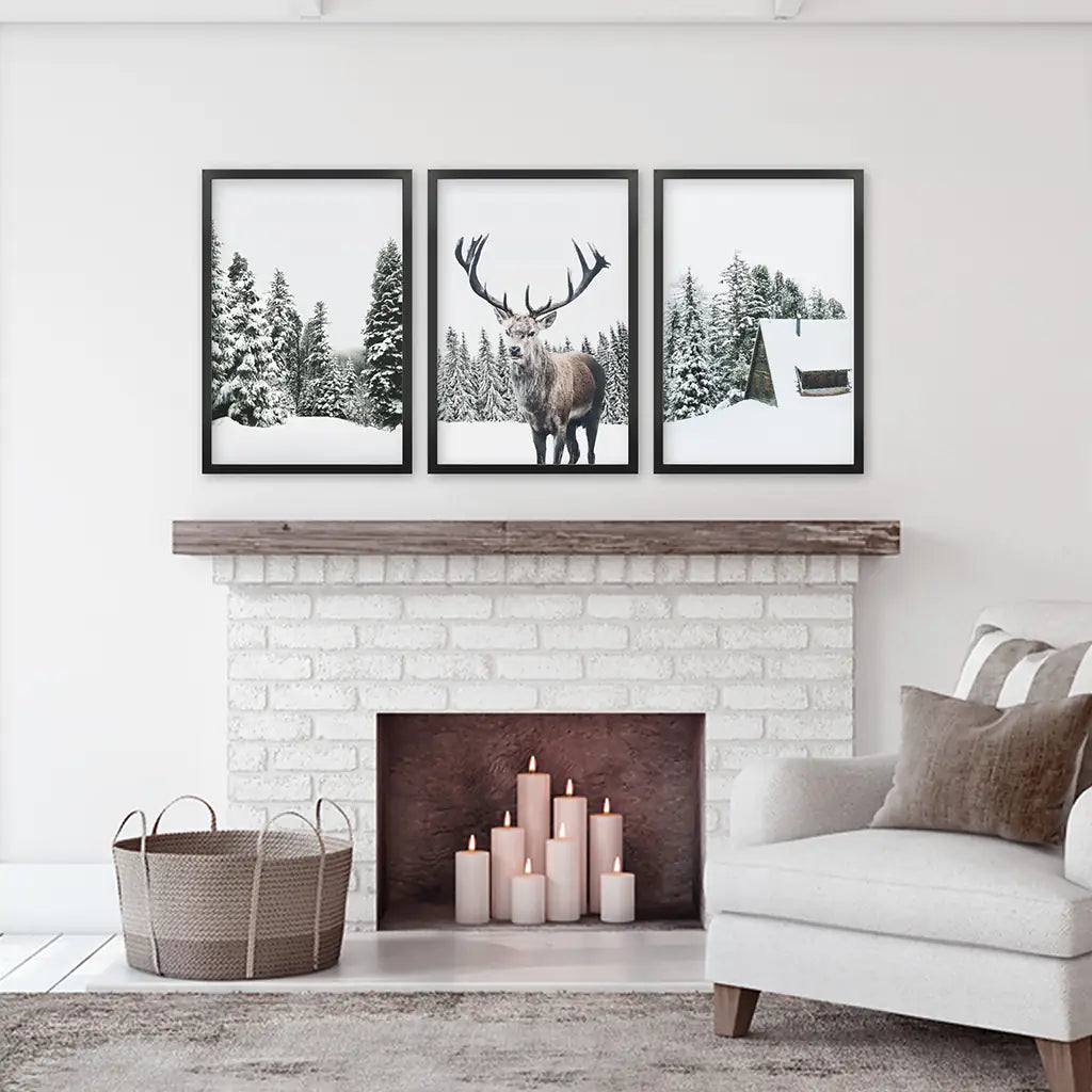 Christmas Reindeer Wall Art Set of 3 Winter Prints