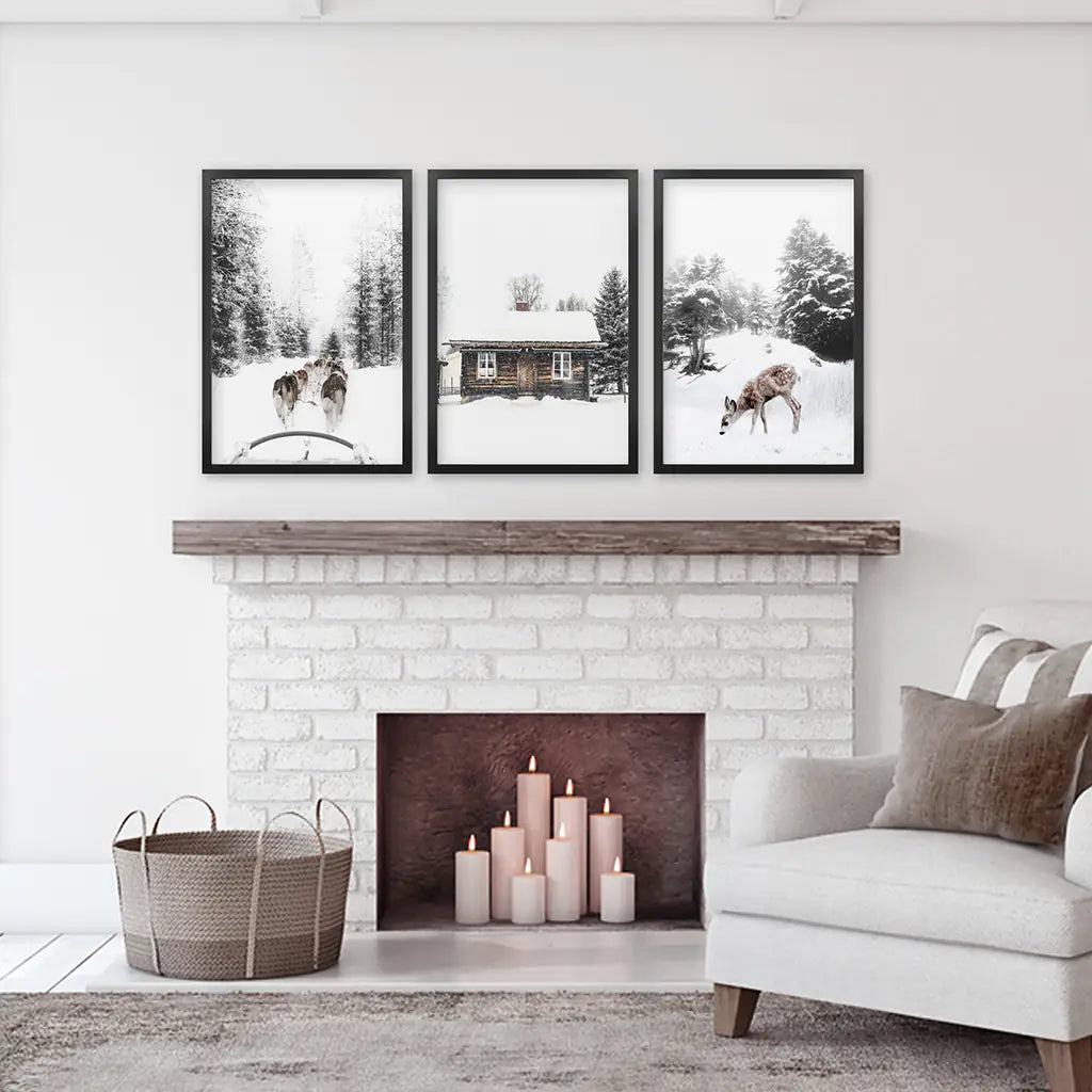 Christmas Mood Wall Art Set of 3 Fawn Prints