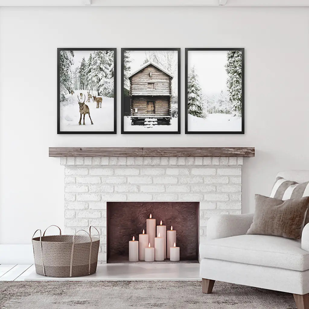 Christmas Forest Wall Art Set of 3 Reindeer Prints