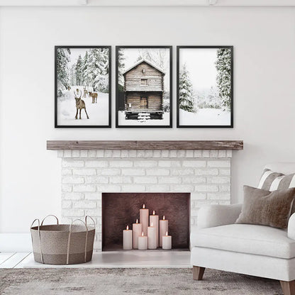 Christmas Forest Wall Art Set of 3 Reindeer Prints