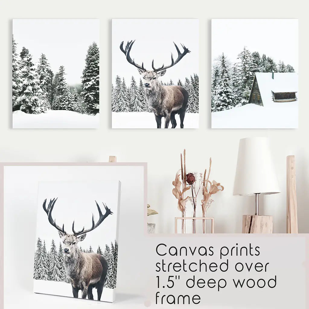 Christmas Reindeer Wall Art Set of 3 Winter Prints