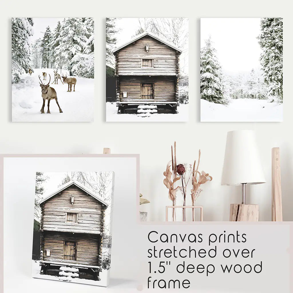 Christmas Forest Wall Art Set of 3 Reindeer Prints