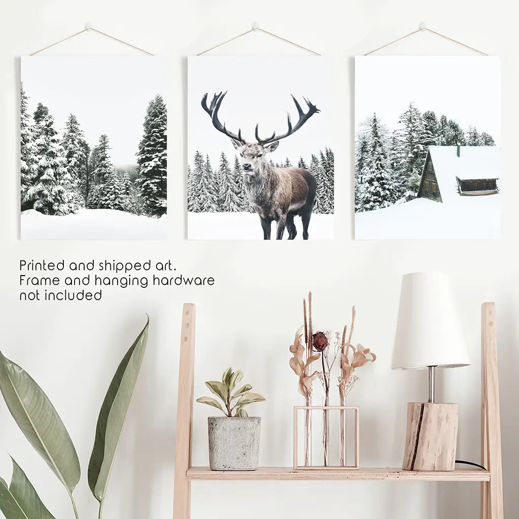 Christmas Reindeer Wall Art Set of 3 Winter Prints