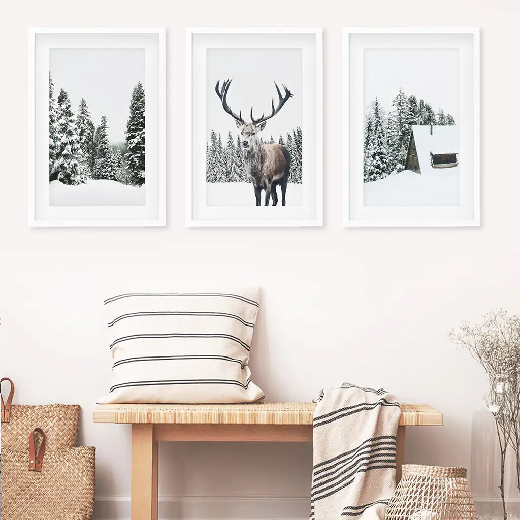 Christmas Reindeer Wall Art Set of 3 Winter Prints