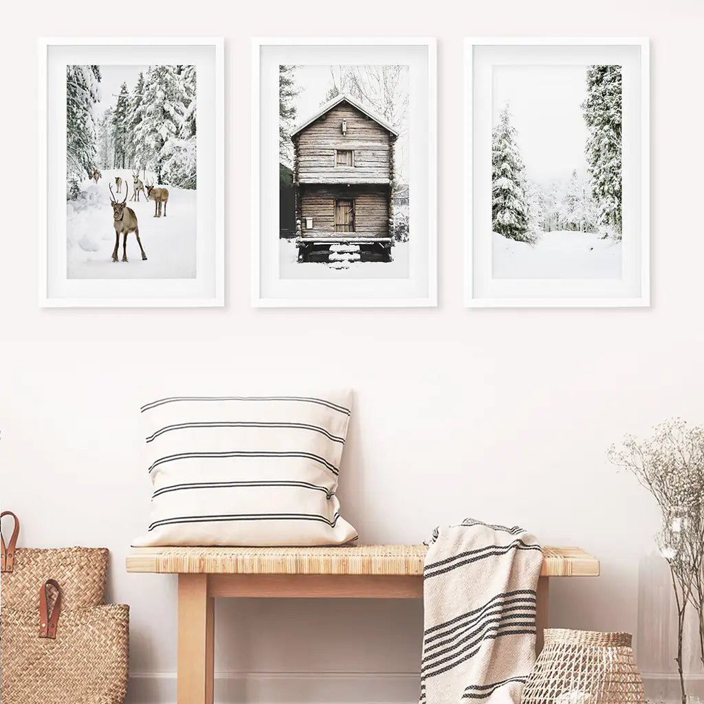 Christmas Forest Wall Art Set of 3 Reindeer Prints