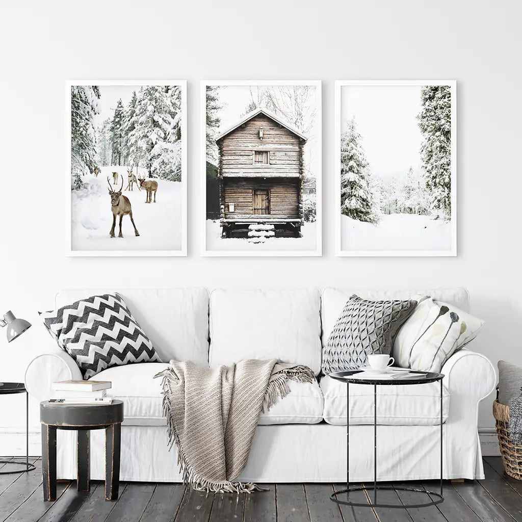 Christmas Forest Wall Art Set of 3 Reindeer Prints