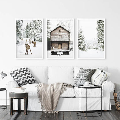 Christmas Forest Wall Art Set of 3 Reindeer Prints