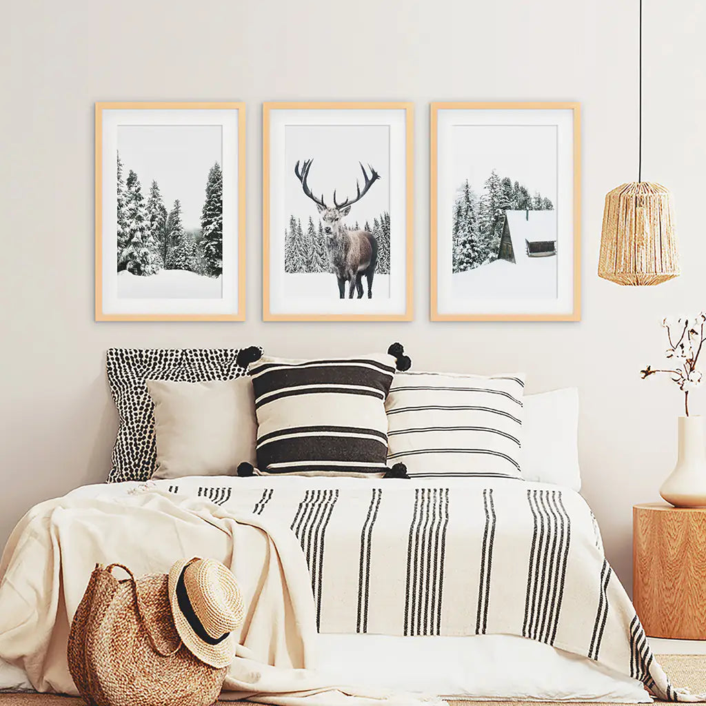 Christmas Reindeer Wall Art Set of 3 Winter Prints
