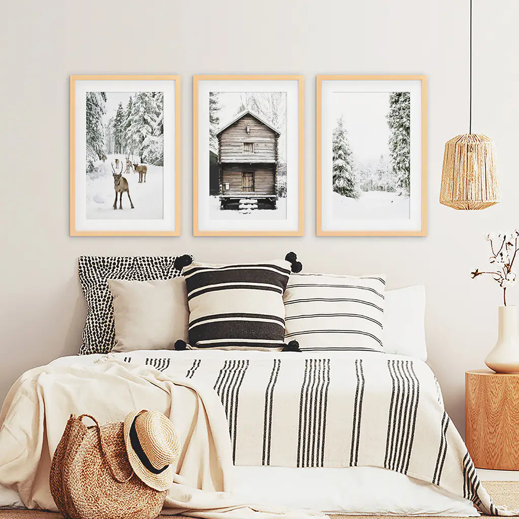 Christmas Forest Wall Art Set of 3 Reindeer Prints