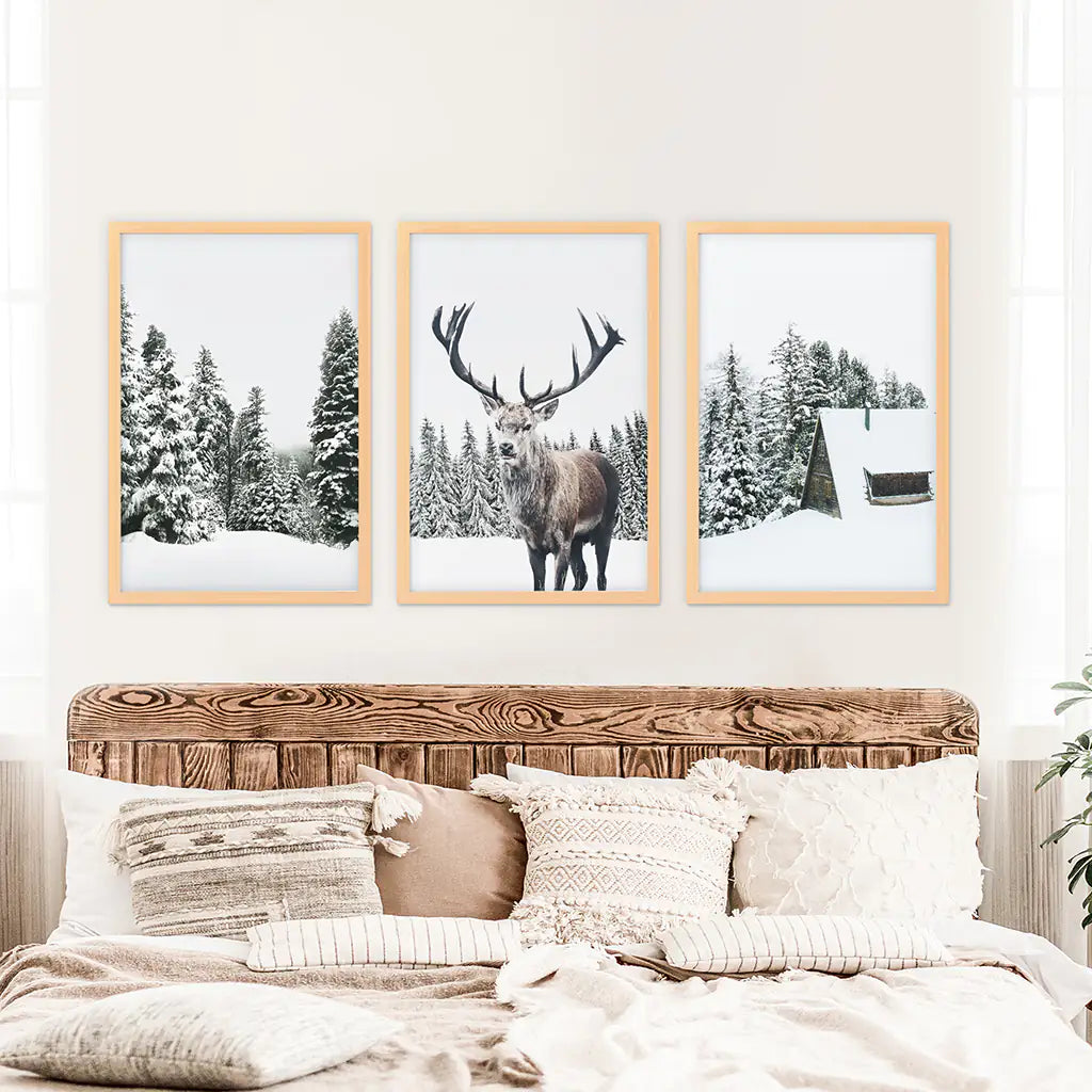 Christmas Reindeer Wall Art Set of 3 Winter Prints