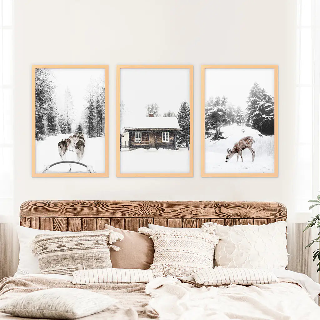 Christmas Mood Wall Art Set of 3 Fawn Prints