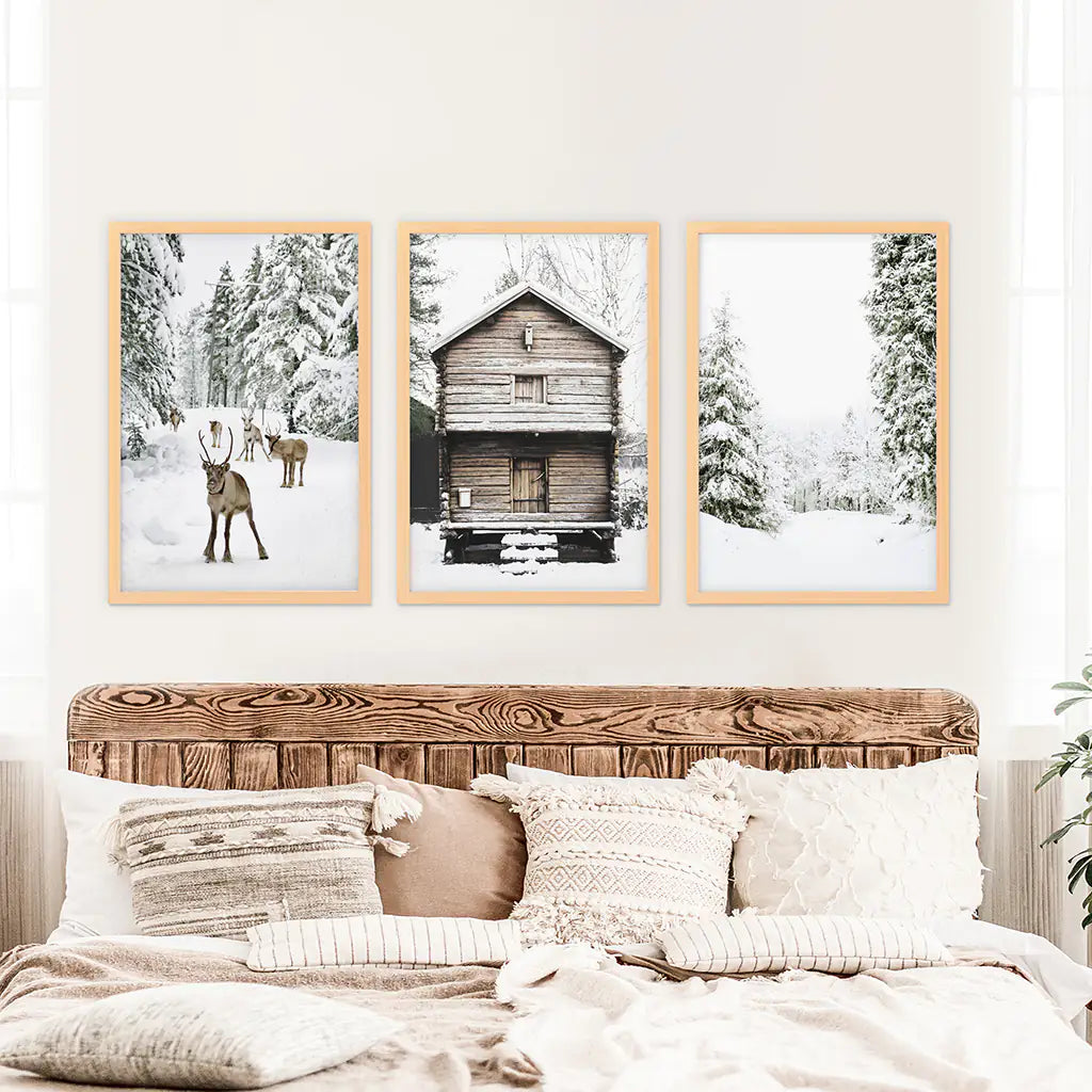Christmas Forest Wall Art Set of 3 Reindeer Prints