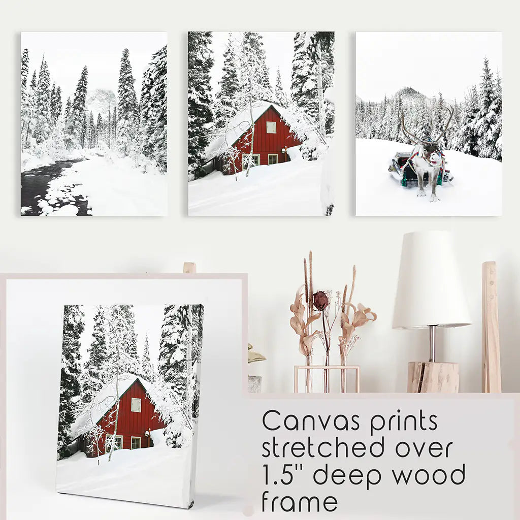 Christmas Deer Wall Art Set of 3 Winter Prints