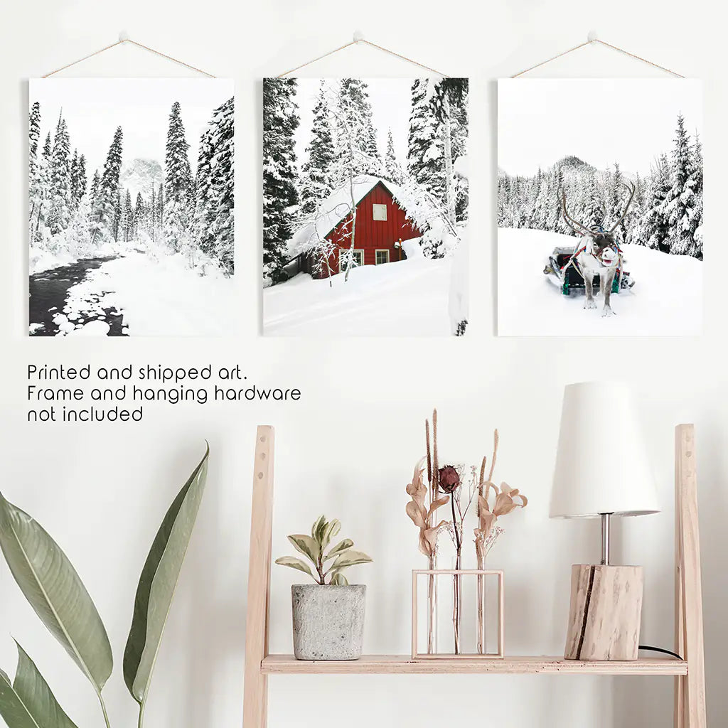 Christmas Deer Wall Art Set of 3 Winter Prints